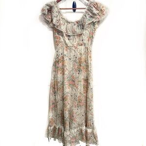 Saks Fifth Avenue Vintage 60s 70s Dress Flowers Boho Maxi Cottagecore Prairie